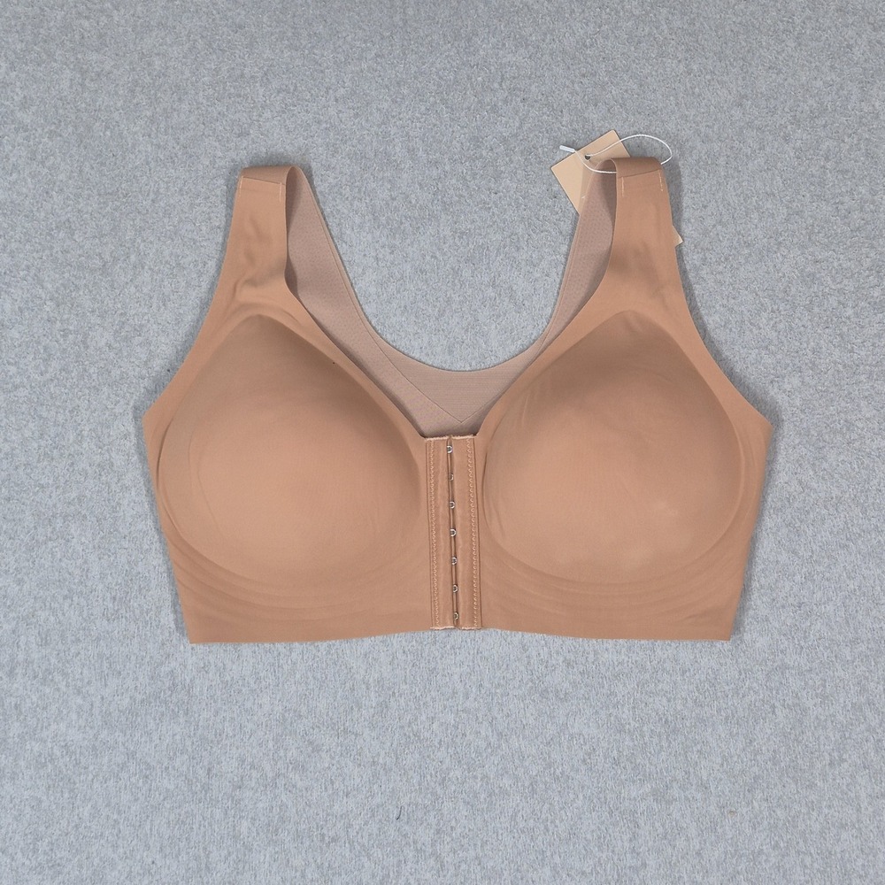 Luna Hug Women Bra XL Beige Seamless Wireless Wide Strap Front Close NWT